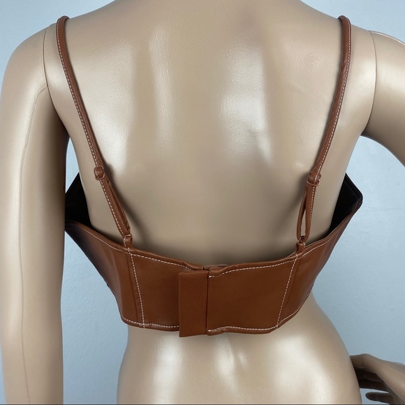 NEW STAUD BROWN FAUX LEATHER BANDEAU CROP TOP - Picture 6 of 8
